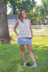 Summer Lovin’ Crochet Top with Adorable Scalloped Hem Button-Front Denim Skort