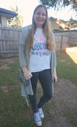Kisschasy Band Tees, Skinny Jeans, Converse and Grey Cardigan