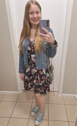 Denim Jackets and Dresses With Blue Bags and Converse