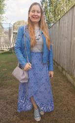 Two Ways To Wear Blue Leaf Print Maxi Wrap Skirt