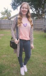 Leopard Print Cardigans, Pink Tees and Jeans