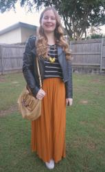 Striped Tees, Maxi Skirts and Leather Jacket With Chloe Bags