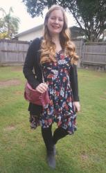 Black Cardigan and Floral Printed Dresses With Leggings