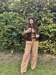 Neutrals, Brown Vest Top and Gold Buttons.