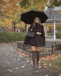 Over-the-knee boots & cape coat