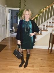 Create a Festive Holiday Look with a Velvet Dress and a Shawl