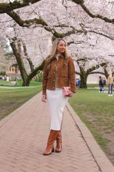 Spring Style: Suede Jacket + Sweater Dress