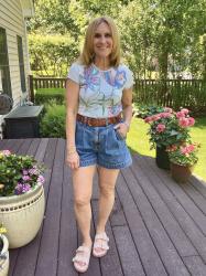 It’s Fabulous Flower Time in my New Daze Shorts and Anthropologie Tee