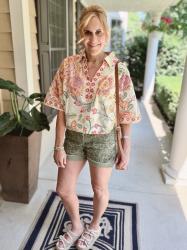 Dressed in a Tropical Paradise with a Botanical Print Top and Shorts